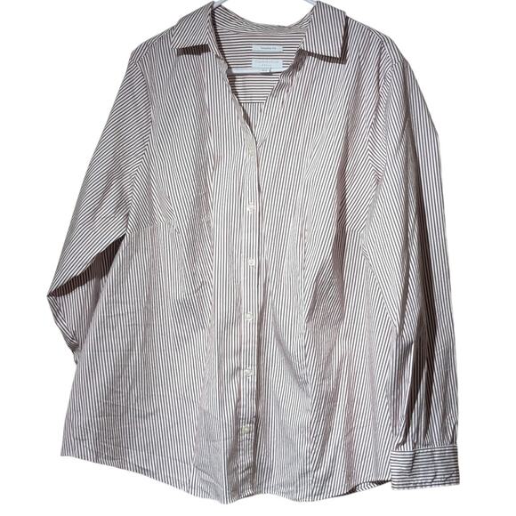 Charter Club Burgundy Stripe Tailored Fit Cotton Blend Button Up Shirt  Sz 20W - Picture 1 of 8
